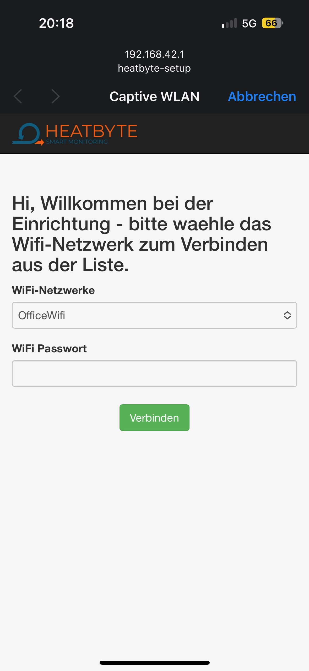 Auswahl des WLAN-Netzwerks nach erfolgreicher Verbindung mit dem Setup-Wifi
